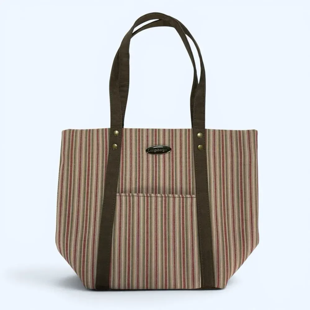 Vintage Longaberger Homestead Purse Maroon/Green Striped Mini Tote Bag